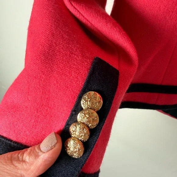 J.Crew Wool Lady Jacket in Bright Berry with Navy Trim - Picture 7 of 9
